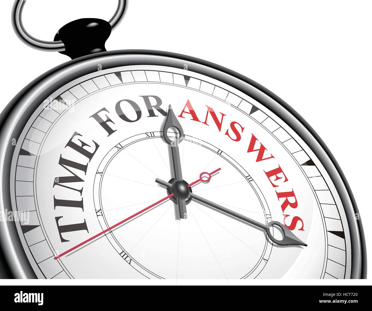 time for answers concept clock isolated on white background Stock