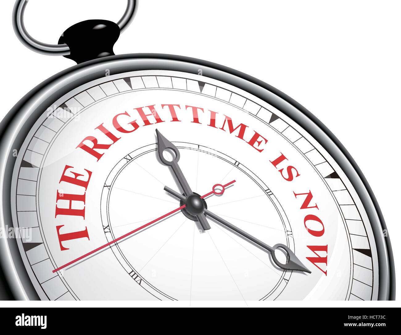 the right time is now concept clock isolated on white background Stock