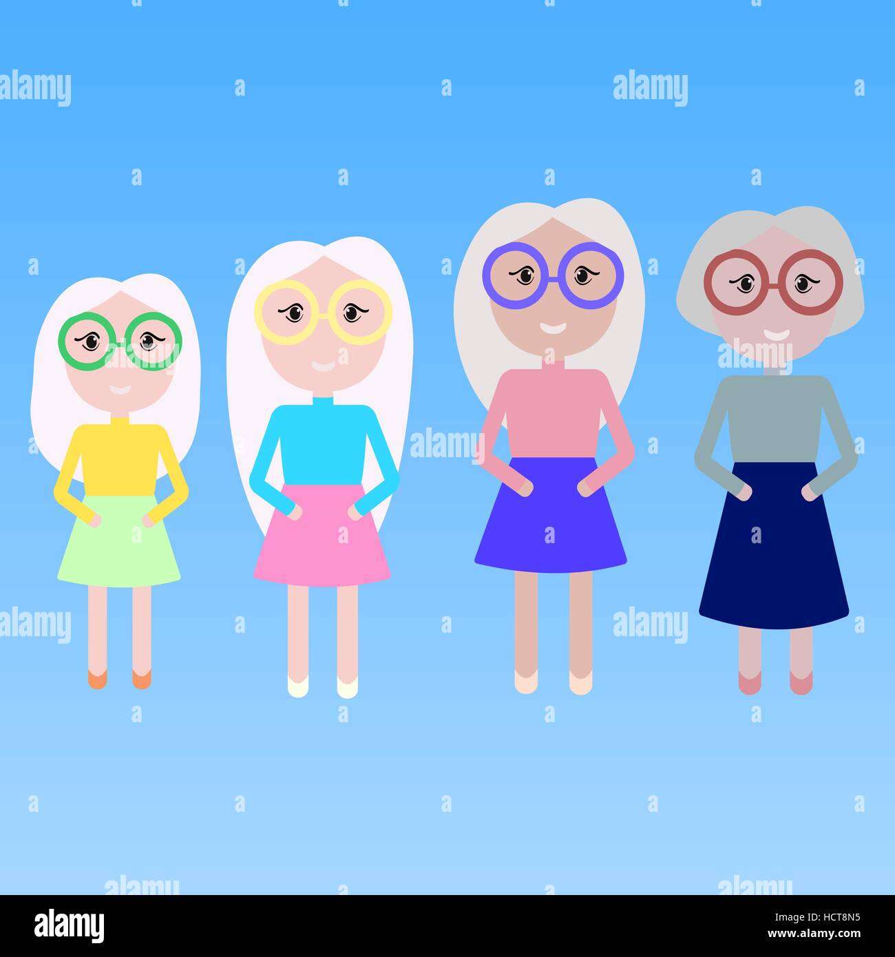 Four women grandmother, mother daughter and granddaughter. Stock Vector