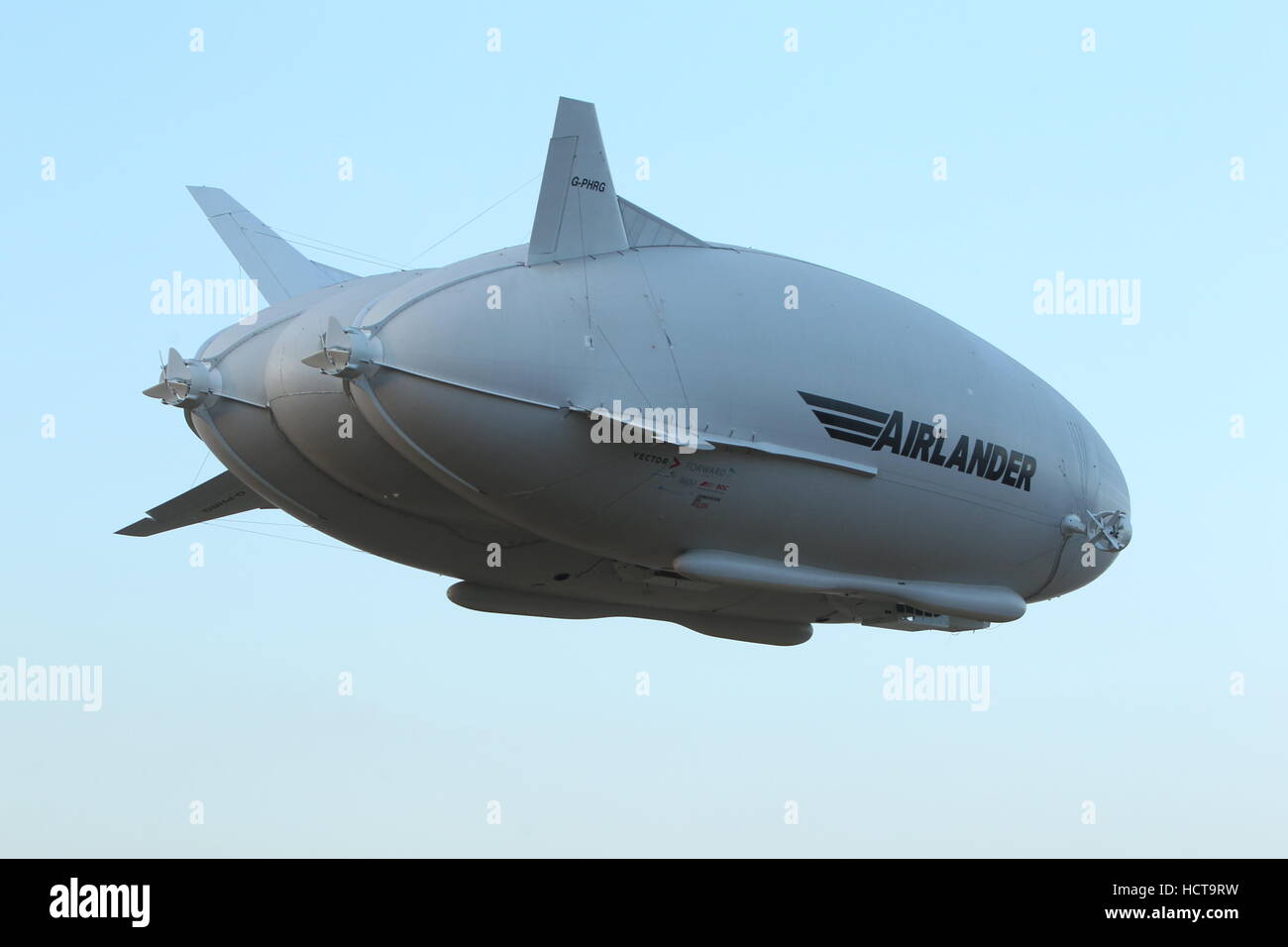 The Airlander 10, the world’s largest aircraft, during it's maiden flight at Cardington Airfield, Bedfordshire  Featuring: The Airlander 10 Where: Bedfordshire, United Kingdom When: 17 Aug 2016 Stock Photo