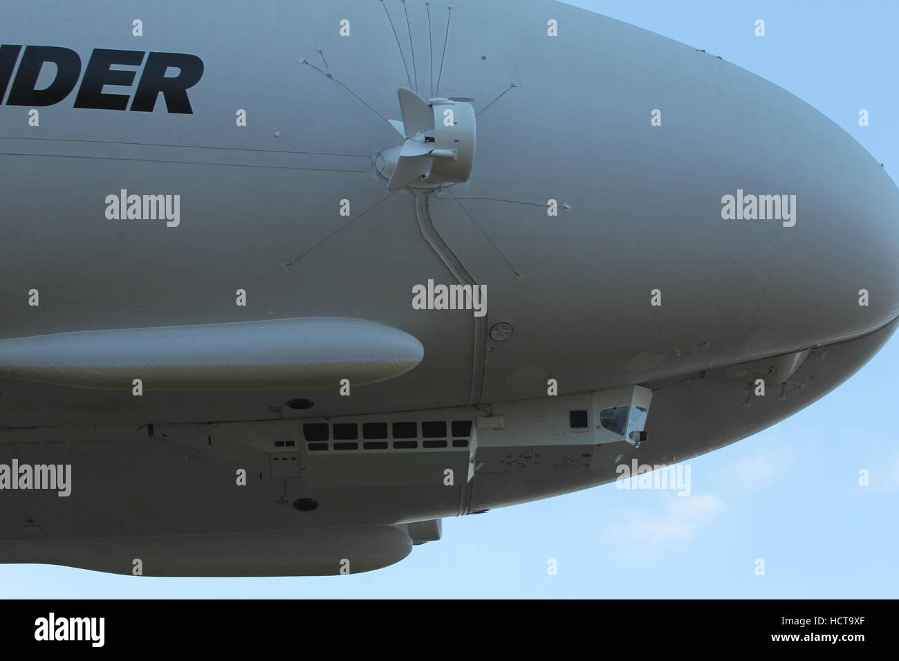 The Airlander 10, the world’s largest aircraft, during it's maiden flight at Cardington Airfield, Bedfordshire  Featuring: The Airlander 10 Where: Bedfordshire, United Kingdom When: 17 Aug 2016 Stock Photo
