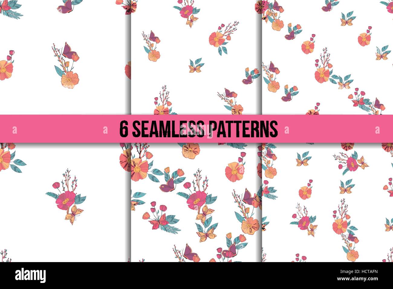 Seamless Vintage Wildflowers Pattern Set Stock Vector Image & Art - Alamy