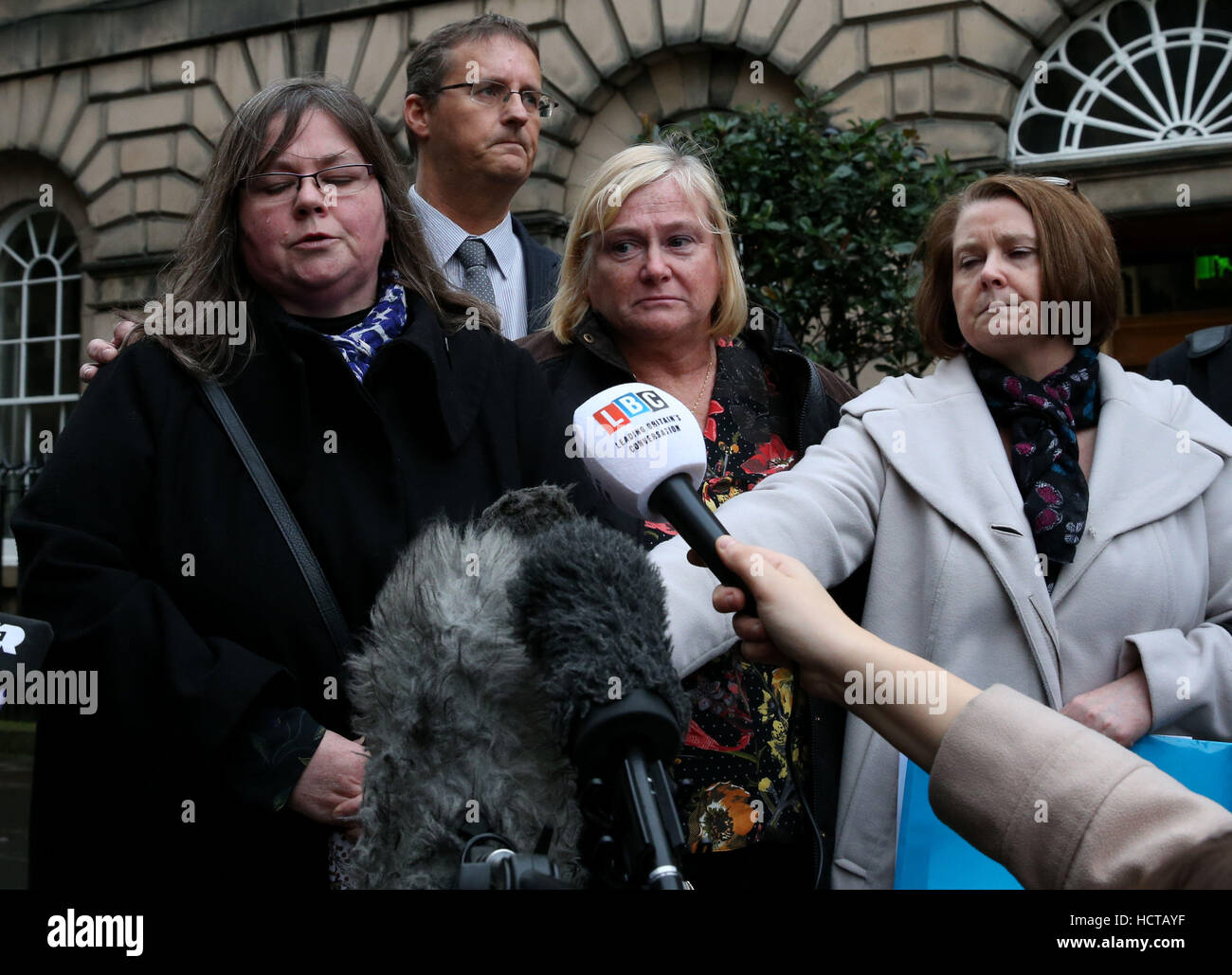 (left to right) Linda Stewart, Alan Convy, Aileen Convy and Cate Cairney outside the Appeal Court in Edinburgh where relatives of students Mhairi Convy and Laura Stewart, who were knocked down and killed in Glasgow in 2010, had their plea for a private prosecution of motorist William Payne rejected by senior judges. Stock Photo