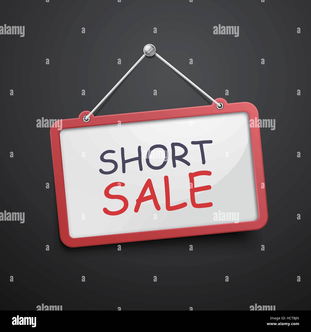 short sale hanging sign isolated on black wall Stock Vector