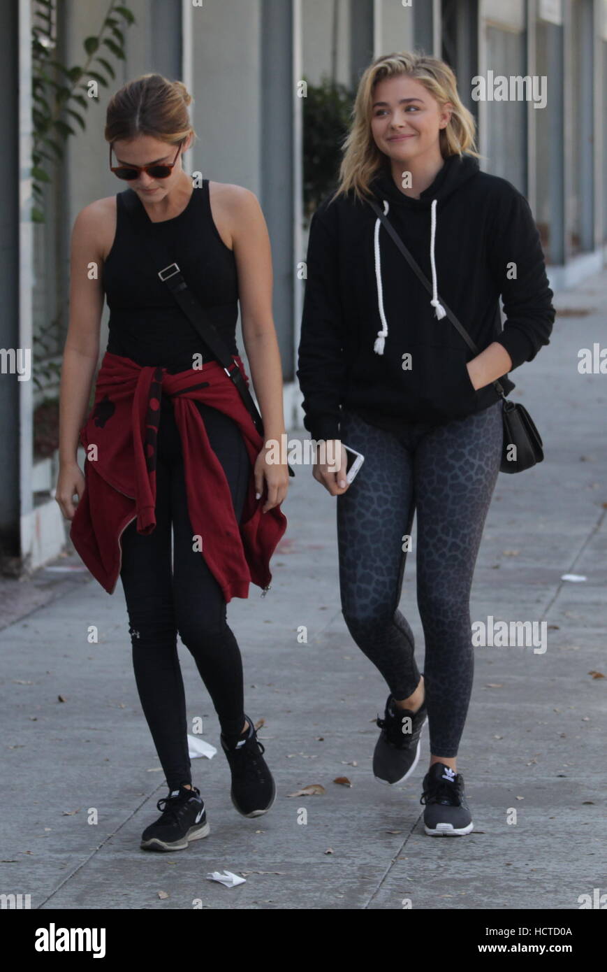 Chloe Grace Moretz in a tank top and leggings following a Pilates session