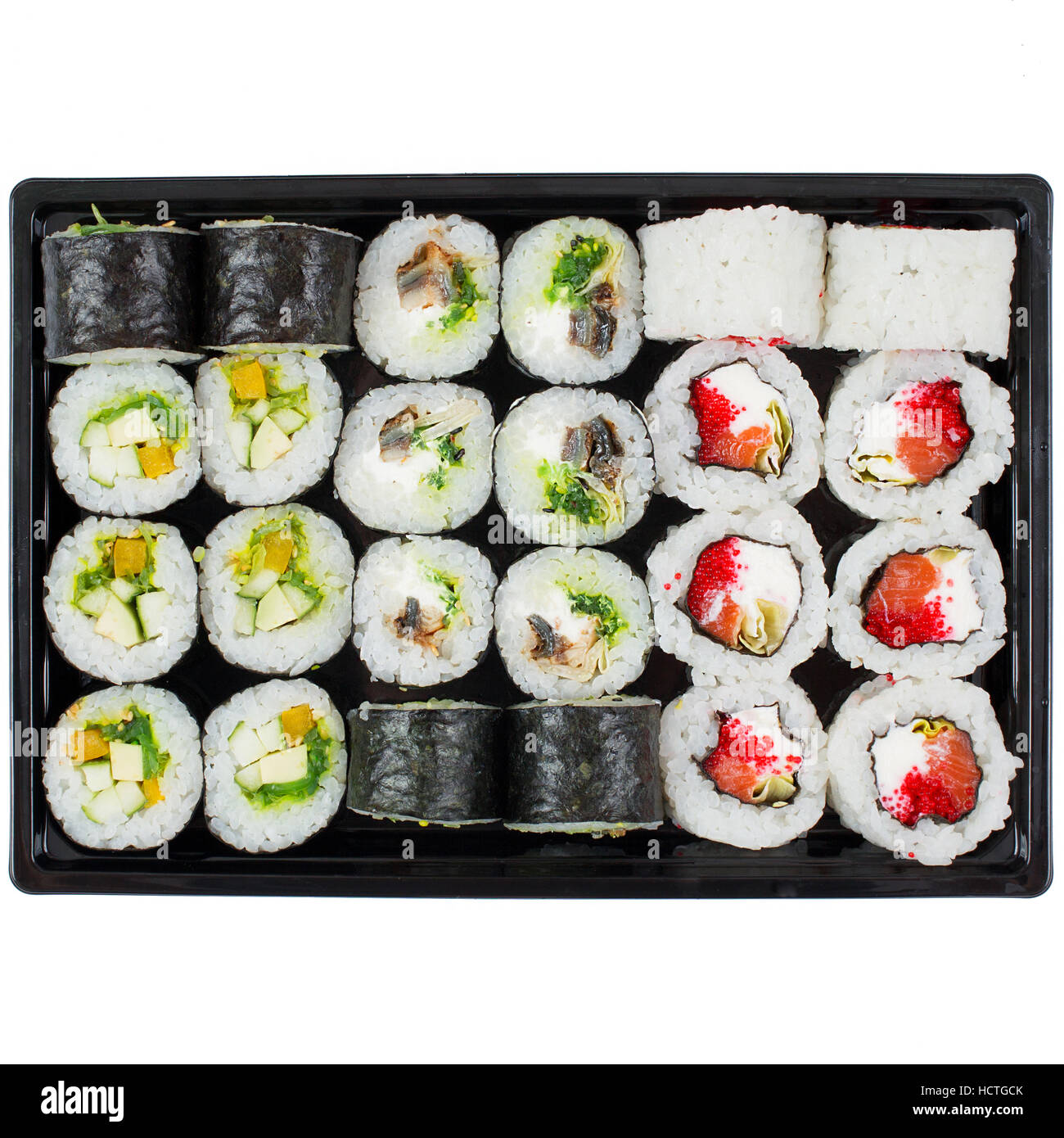 Sushi plate on white background Stock Photo - Alamy