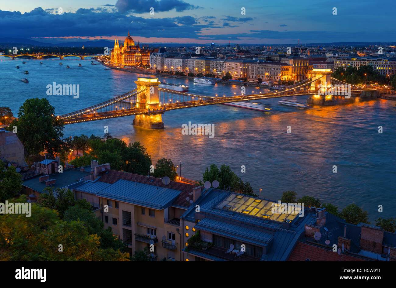 Szechenyi Chain Bridge in Budapest Hungary Stock Photo