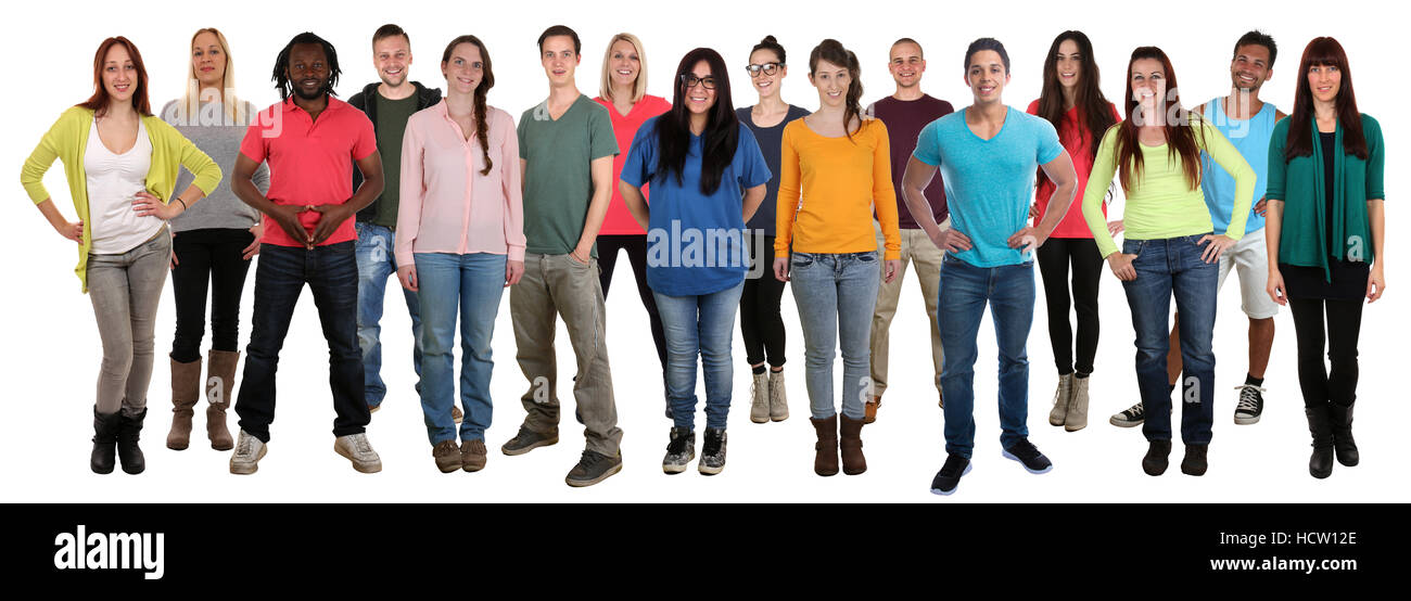 Large group of smiling standing young people happy multi ethnic ...