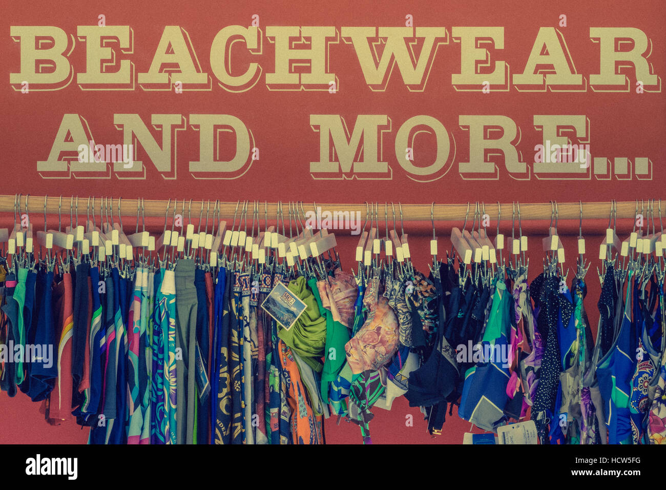 Mens and ladies beachwear on sale in a shop in touristic part of Gran Canaria Stock Photo