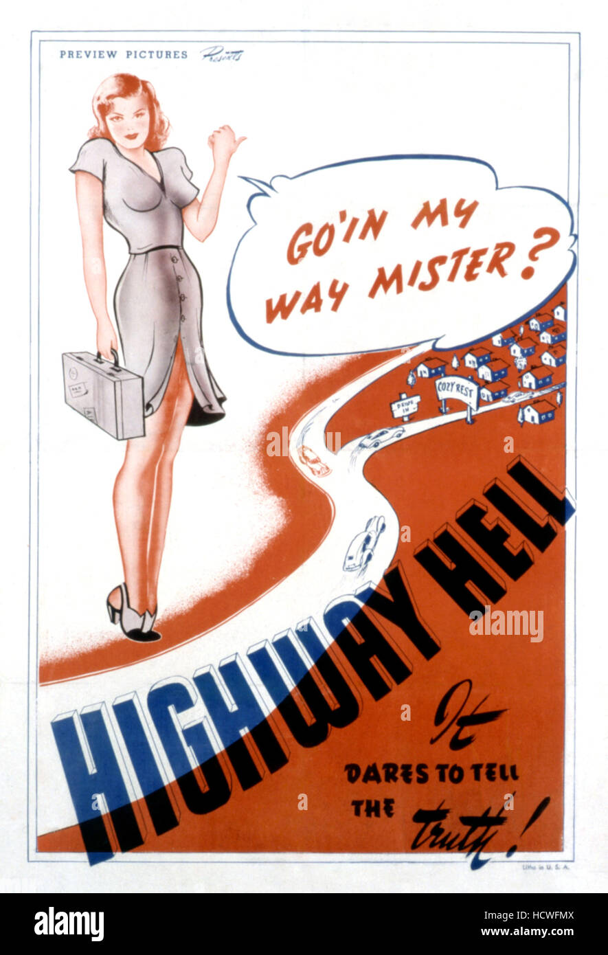 HITCHHIKE TO HELL, (aka HONKY TONK GIRL, aka, HIGHWAY GIRLS, HIGHWAY HELL), poster art, 1941 Stock Photo