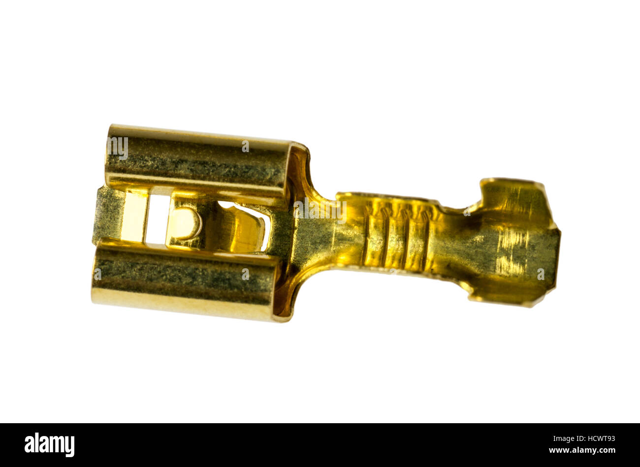 Electrical component bronze cable terminal connector isolated on a