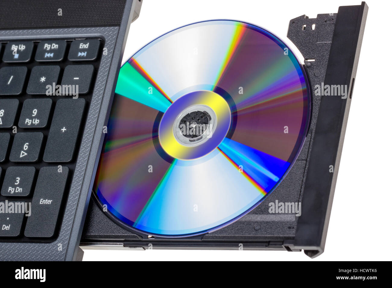 Electronic collection - Laptop with open DVD tray isolated on a white ...
