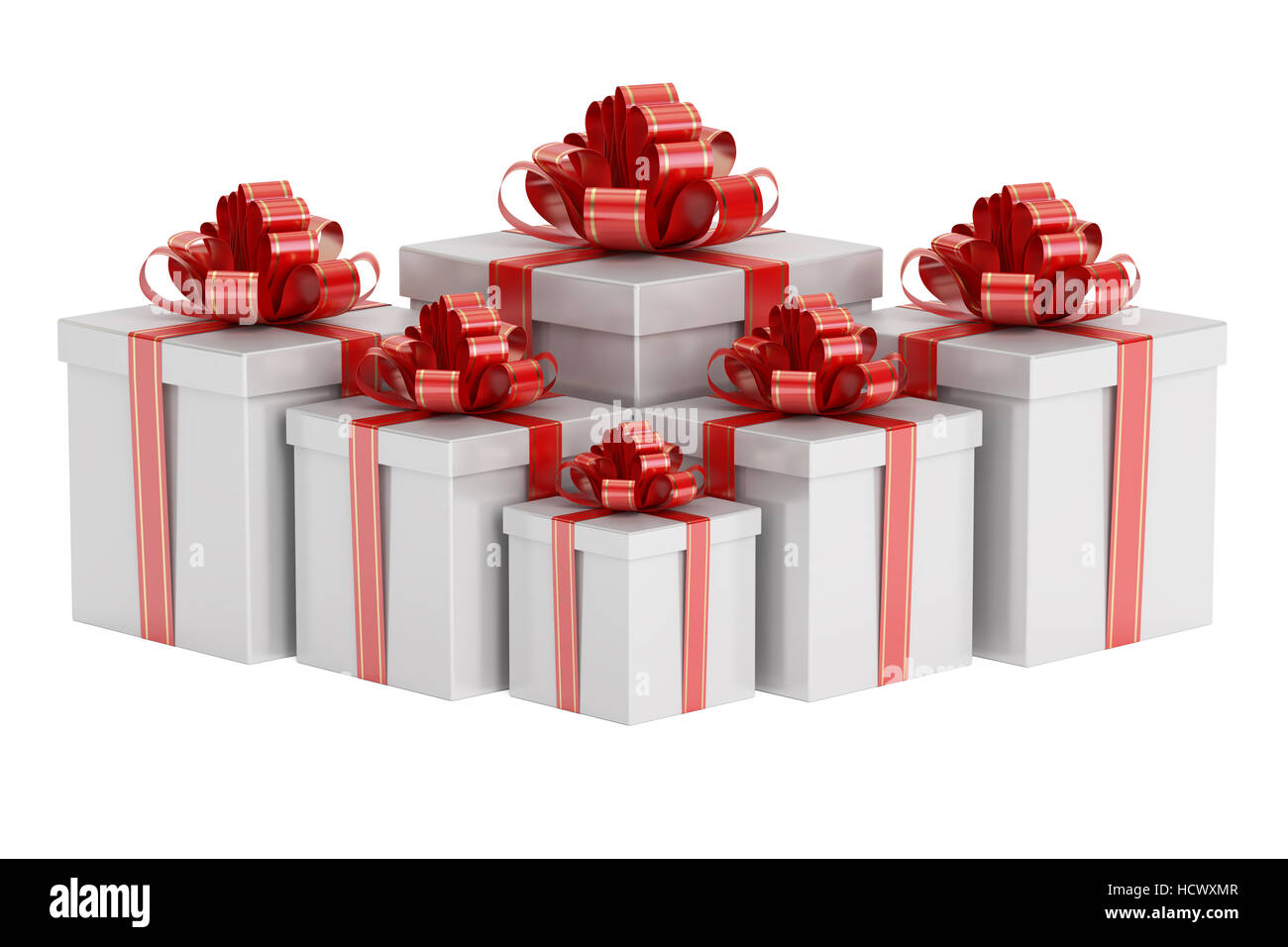 Gift boxes, 3D rendering isolated on white background Stock Photo - Alamy