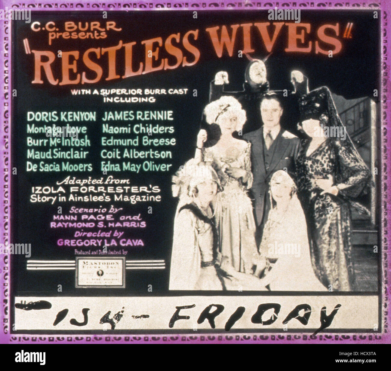 RESTLESS WIVES, US lobbycard, James Rennie (center), 1924 Stock Photo