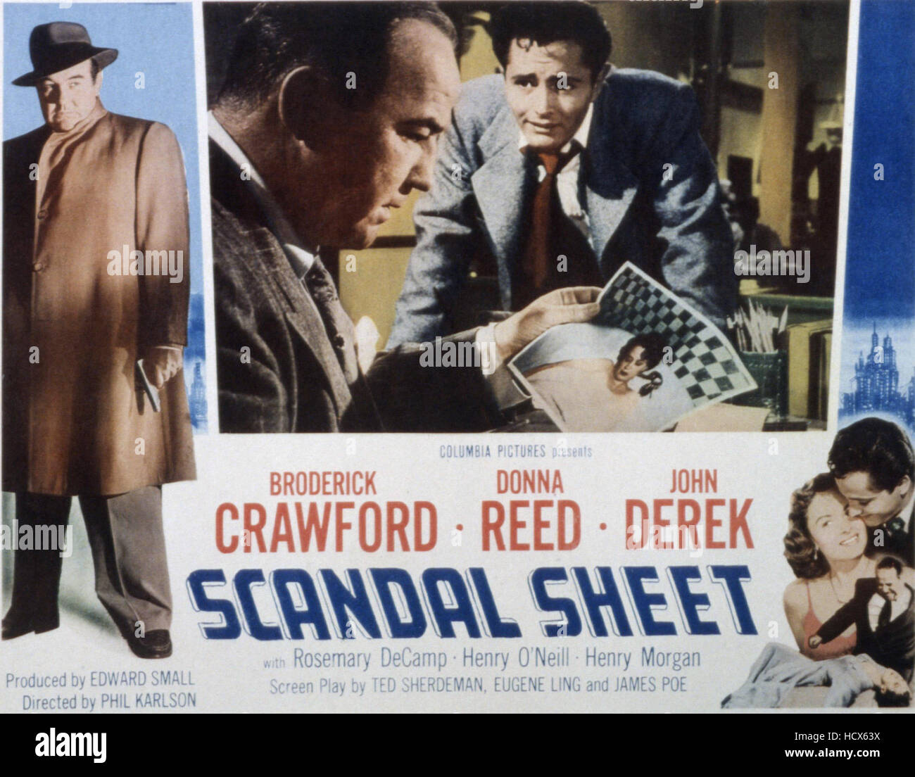 SCANDAL SHEET, Broderick Crawford, John Derek, Donna Reed (bottom
