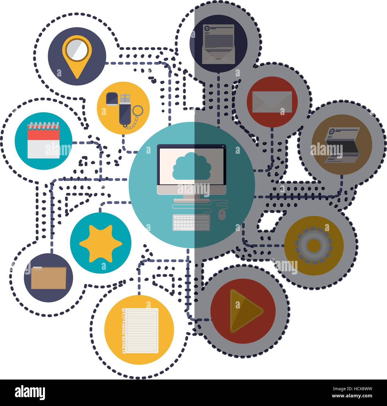 Computer and cloud computing icon. Storage media multimedia and ...
