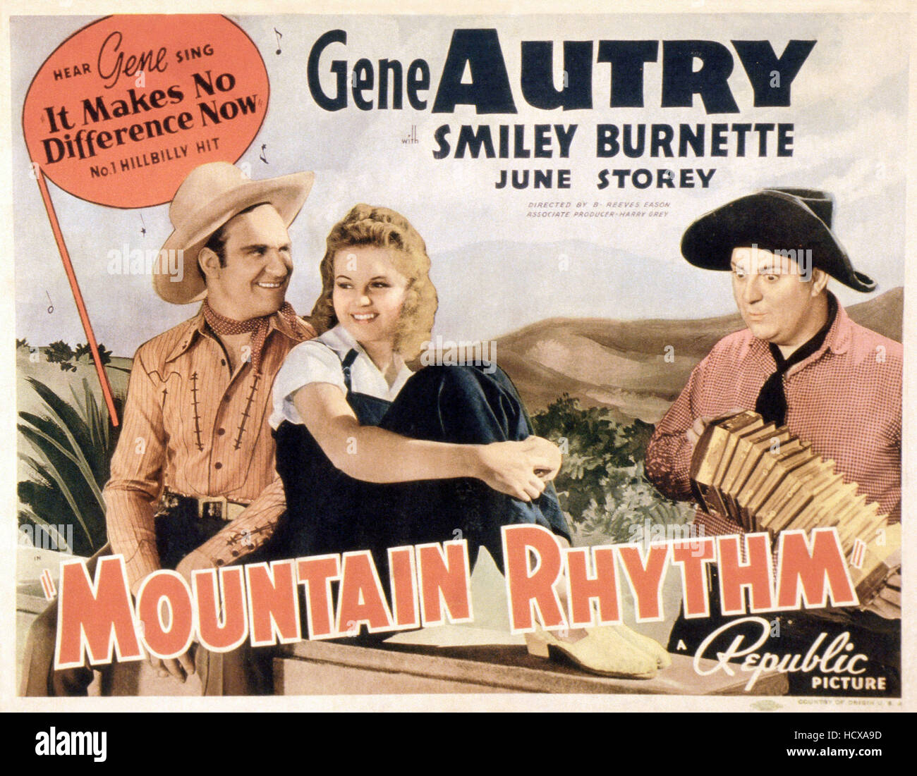 MOUNTAIN RHYTHM, from left Gene Autry, June Storey, Smiley