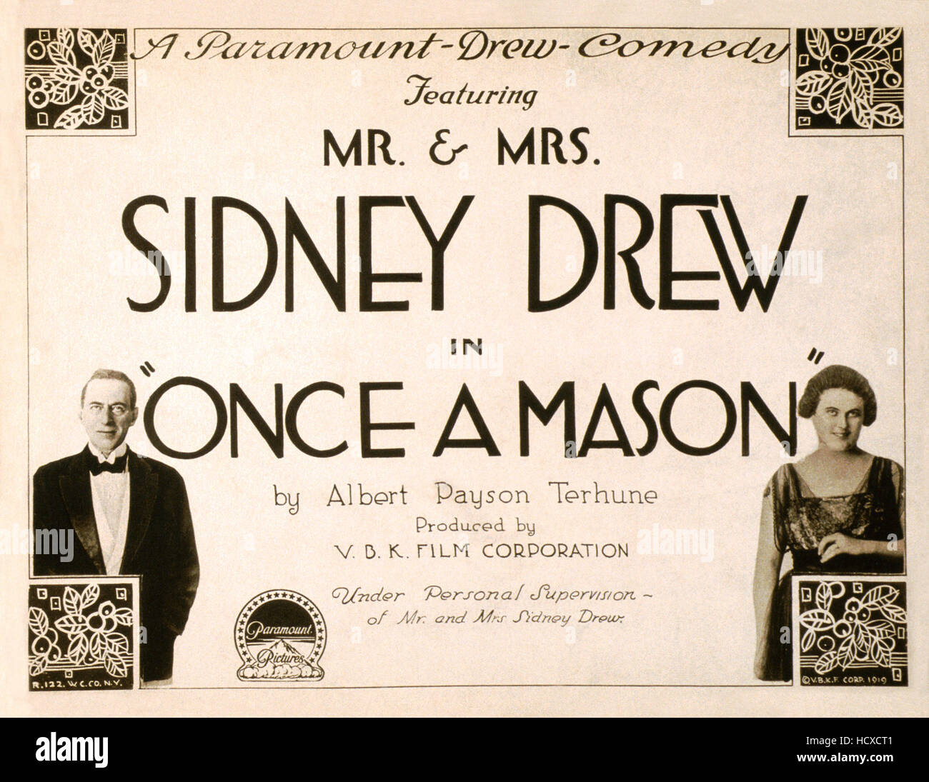 ONCE A MASON, US lobbycard, from left Sidney Drew, Lucille Drew (aka