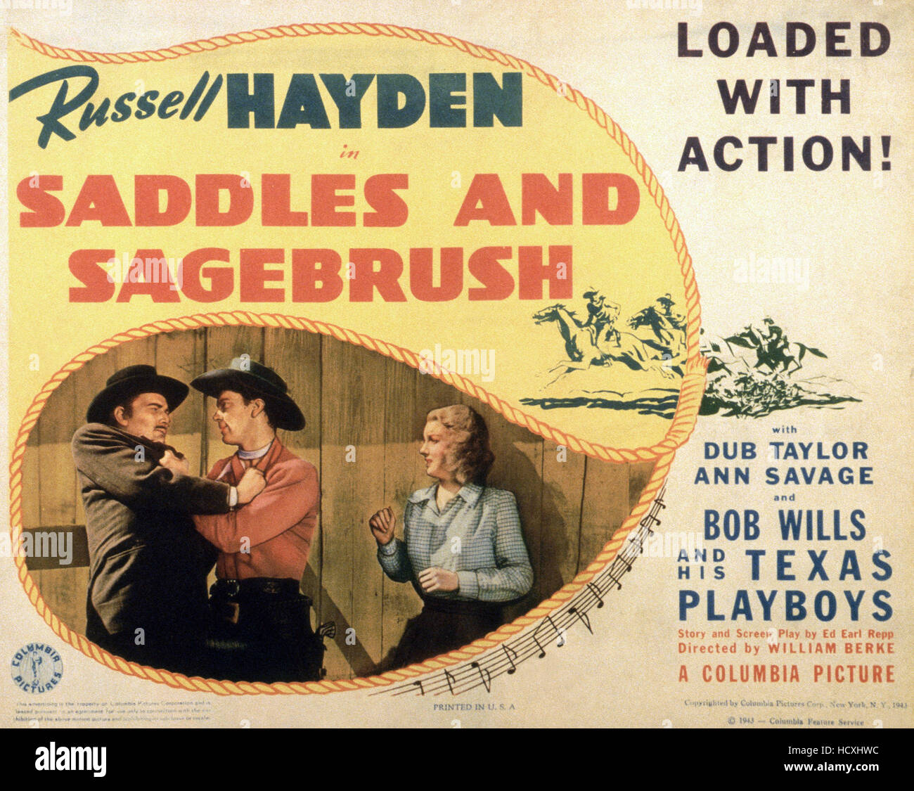 SADDLES AND SAGEBRUSH, US poster, from left William Wright, Russell