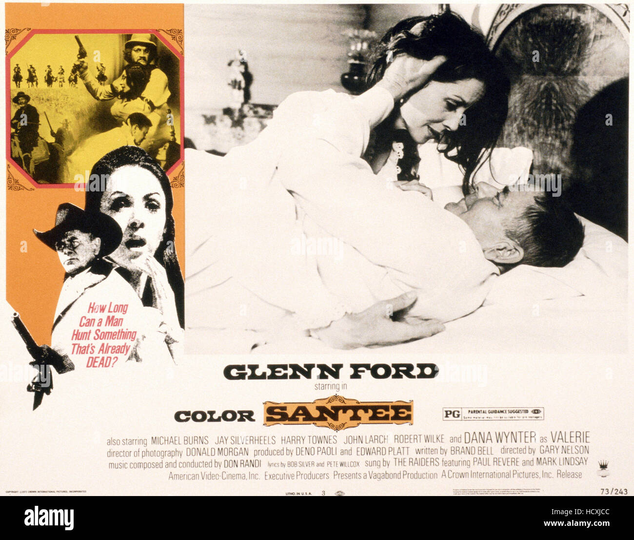 SANTEE, US poster, in bed from top: Dana Wynter, Glenn Ford, 1973 Stock