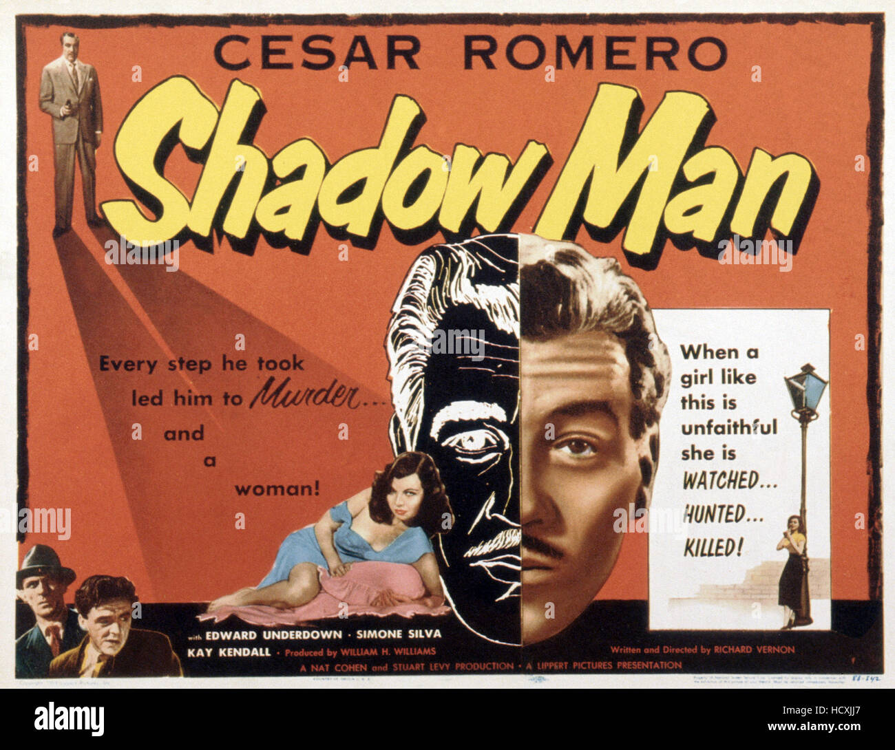 THE SHADOW MAN, (aka STREET OF SHADOWS), US poster, Cesar Romero (top