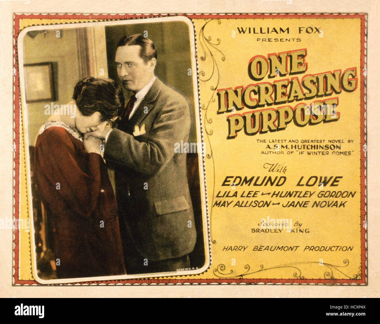 ONE INCREASING PURPOSE, US lobbycard, from left Lila Lee, Edmund Lowe