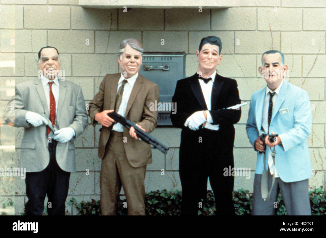 POINT BREAK, 1991, bank robbers in presidential masks Nixon, Carter
