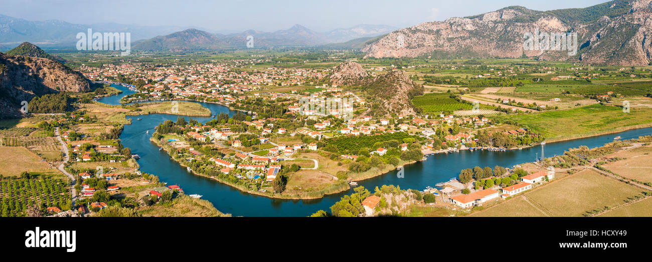 View over Dalyan River from the ancient ruins of Kaunos, Dalyan, Mugla Province, Anatolia, Turkey Minor, Eurasia Stock Photo