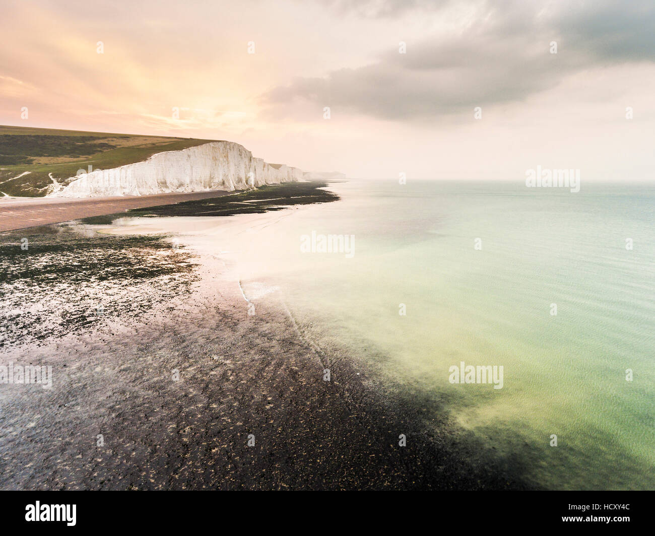 The Seven Sisters chalk cliffs, South Downs National Park, East Sussex, UK Stock Photo