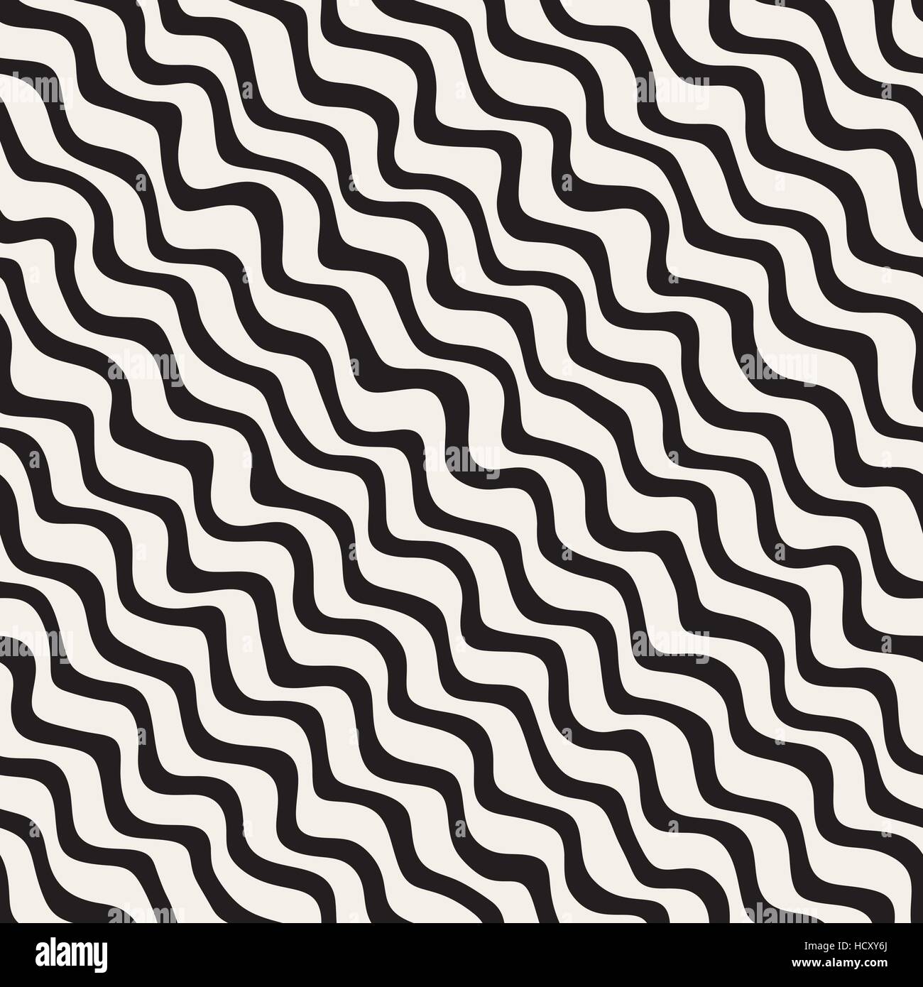 Vector Seamless Black and White Hand Drawn Diagonal Wavy Lines Pattern ...