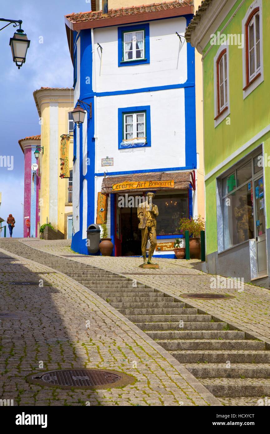 Colourful Main Street of Monchique, Western Algarve, Algarve, Portugal Stock Photo
