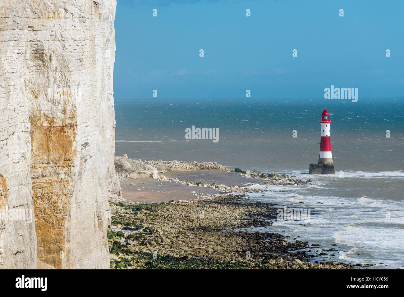 The lighthouse at Beachy Head on the south coast, South Downs National Park, East Sussex, UK Stock Photo