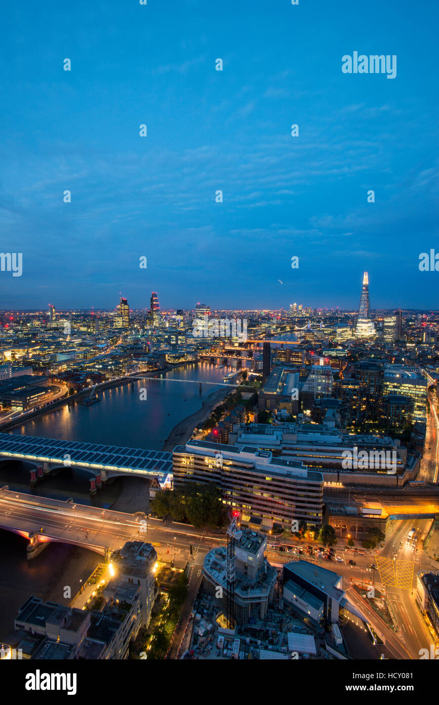 A night-time view of London and the River Thames from the top of the Southbank Tower, London, UK Stock Photo