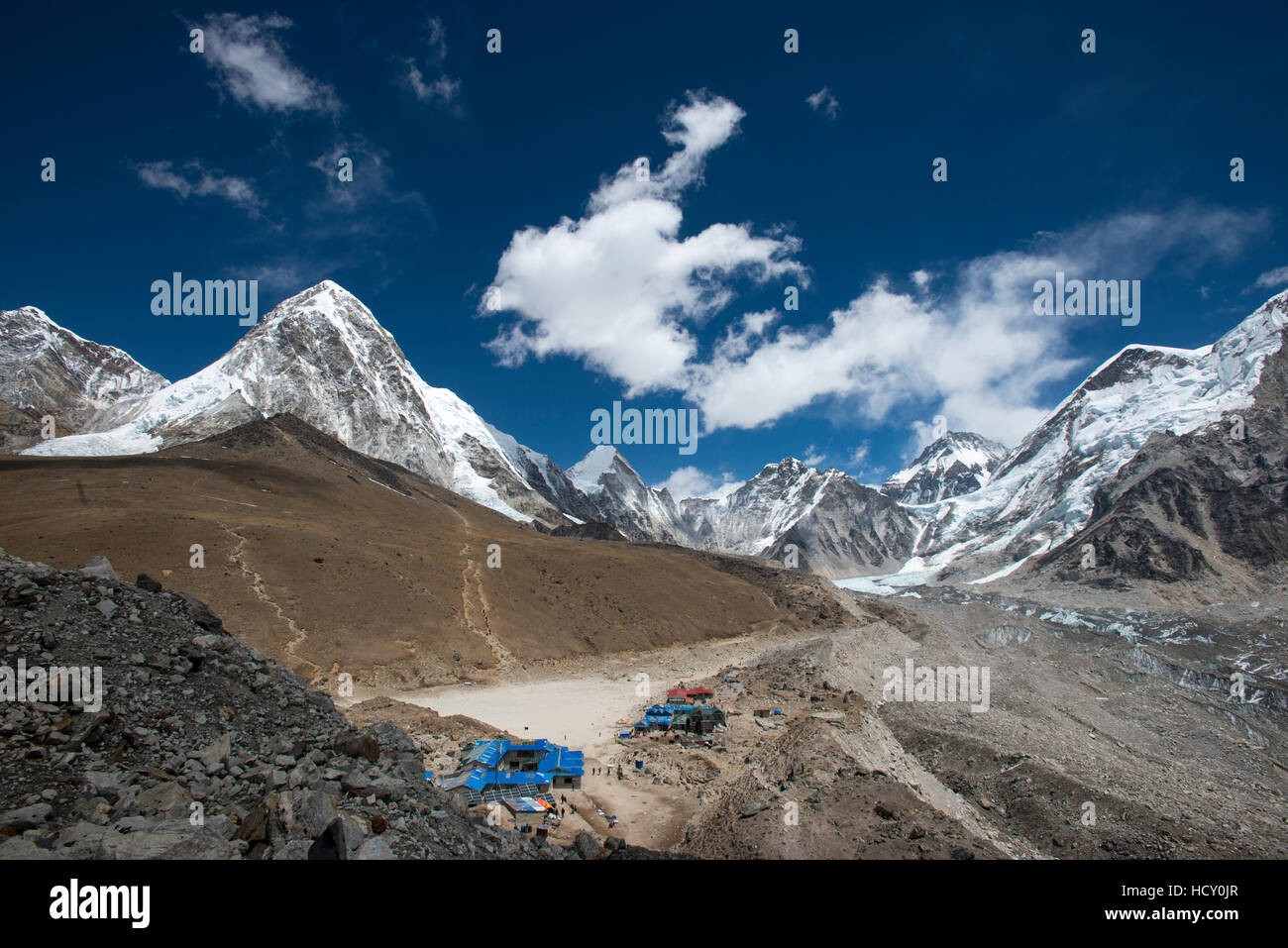 The last village on the Everest Base Camp trek lying at 5100m, Khumbu Region, Nepal Stock Photo