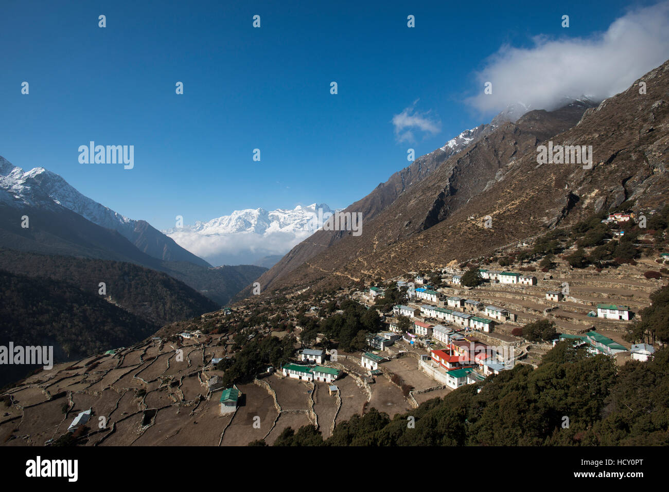 The old village of Pangboche on the Everest Base Camp trek, Nepal Stock Photo