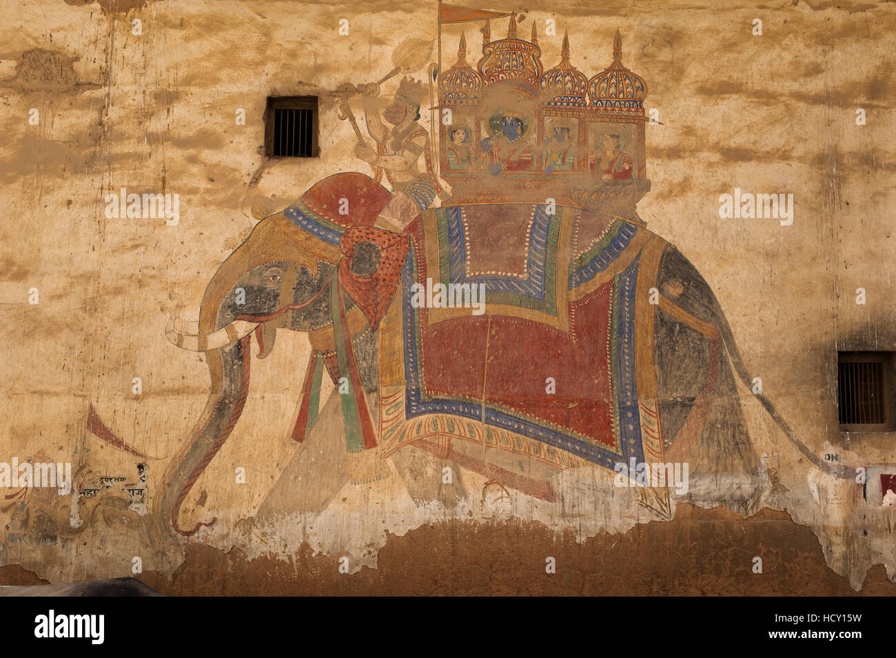 Shekawati frescoes on the outside walls of a Haveli, Rajasthan, India Stock Photo