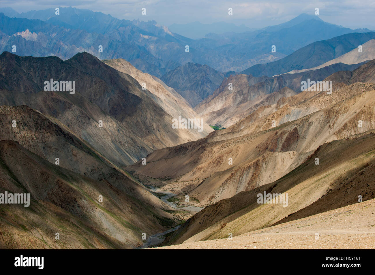 View from the top of the Konze La at 4900 m during the Hidden Valleys trek in Ladakh, India Stock Photo