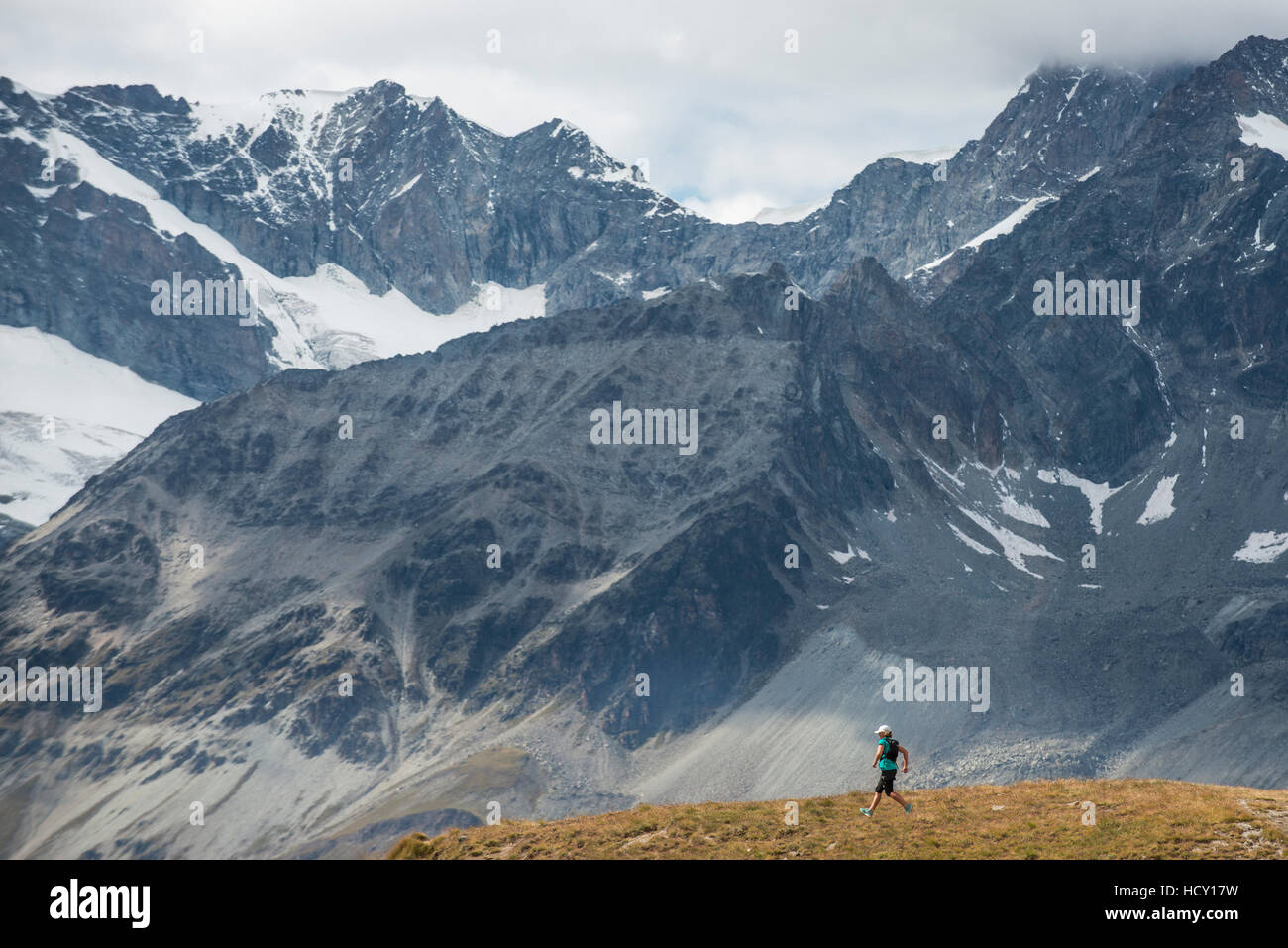 Ultra running in the Swiss Alps near Zermatt, Valais, Switzerland Stock Photo