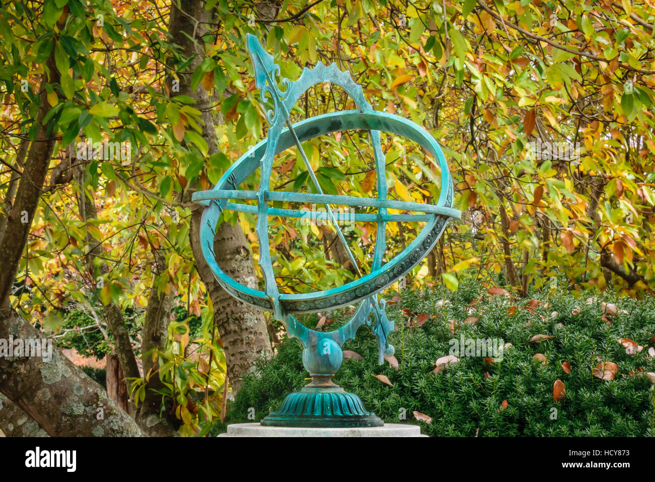 Spherical Sundial in a garden setting Stock Photo