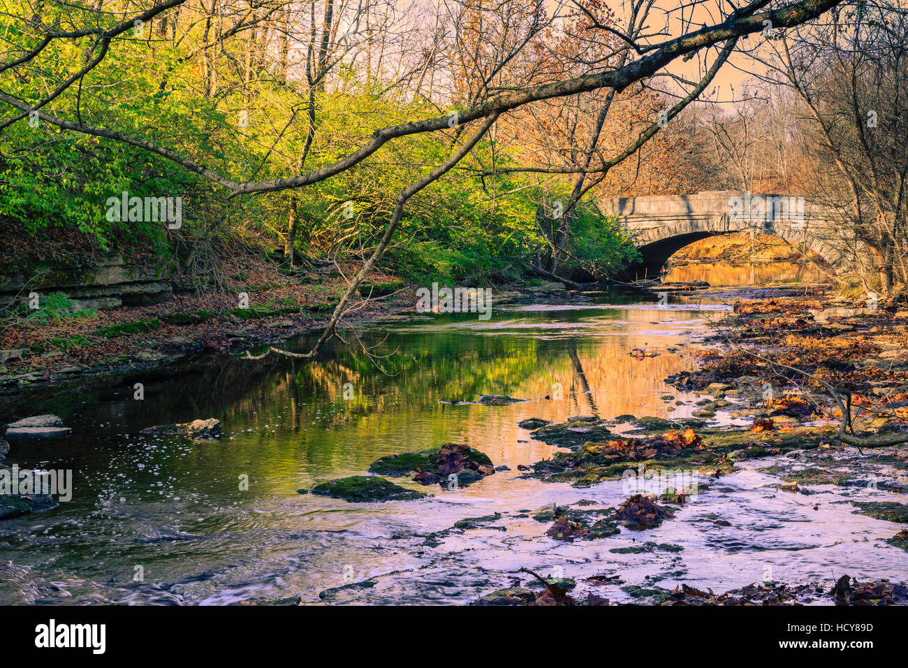 Stone bridge over Beargrass Creek at Seneca Park Louisville KY. Stock Photo