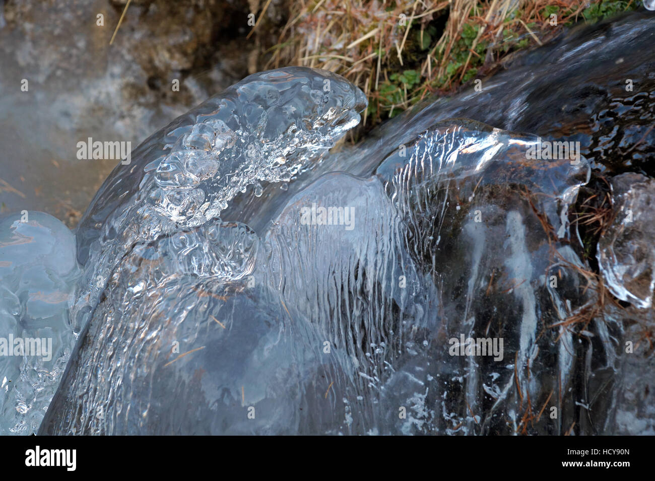 Close up waterfall frozen in ice in the Smokies Stock Photo