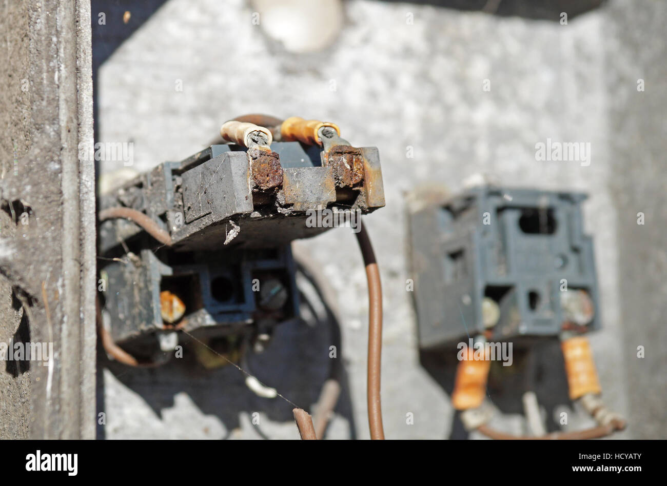 Old Rusted Electrical Panel with Fuses and Contacts Stock Photo Alamy