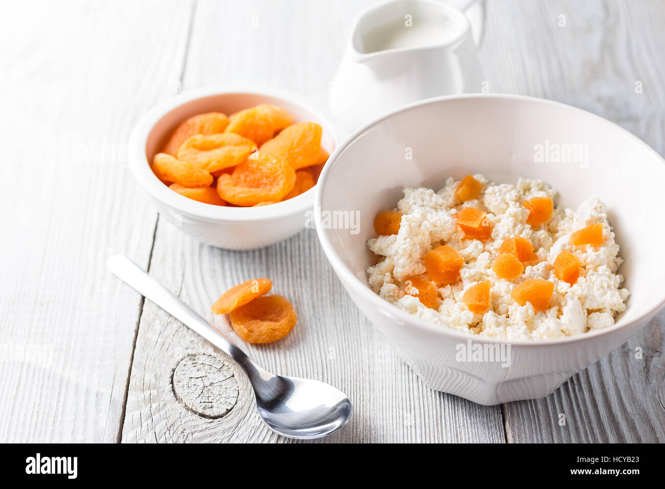 Breakfast From Cottage Cheese With Slices Of Dried Apricots In A