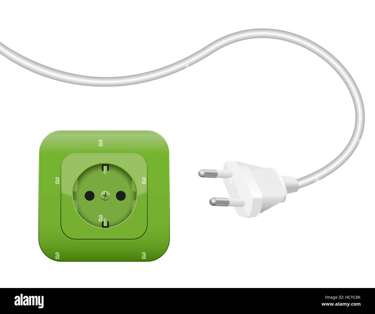 Green socket, symbol for clean eco power and green energy - SCHUKO connector system. Stock Photo