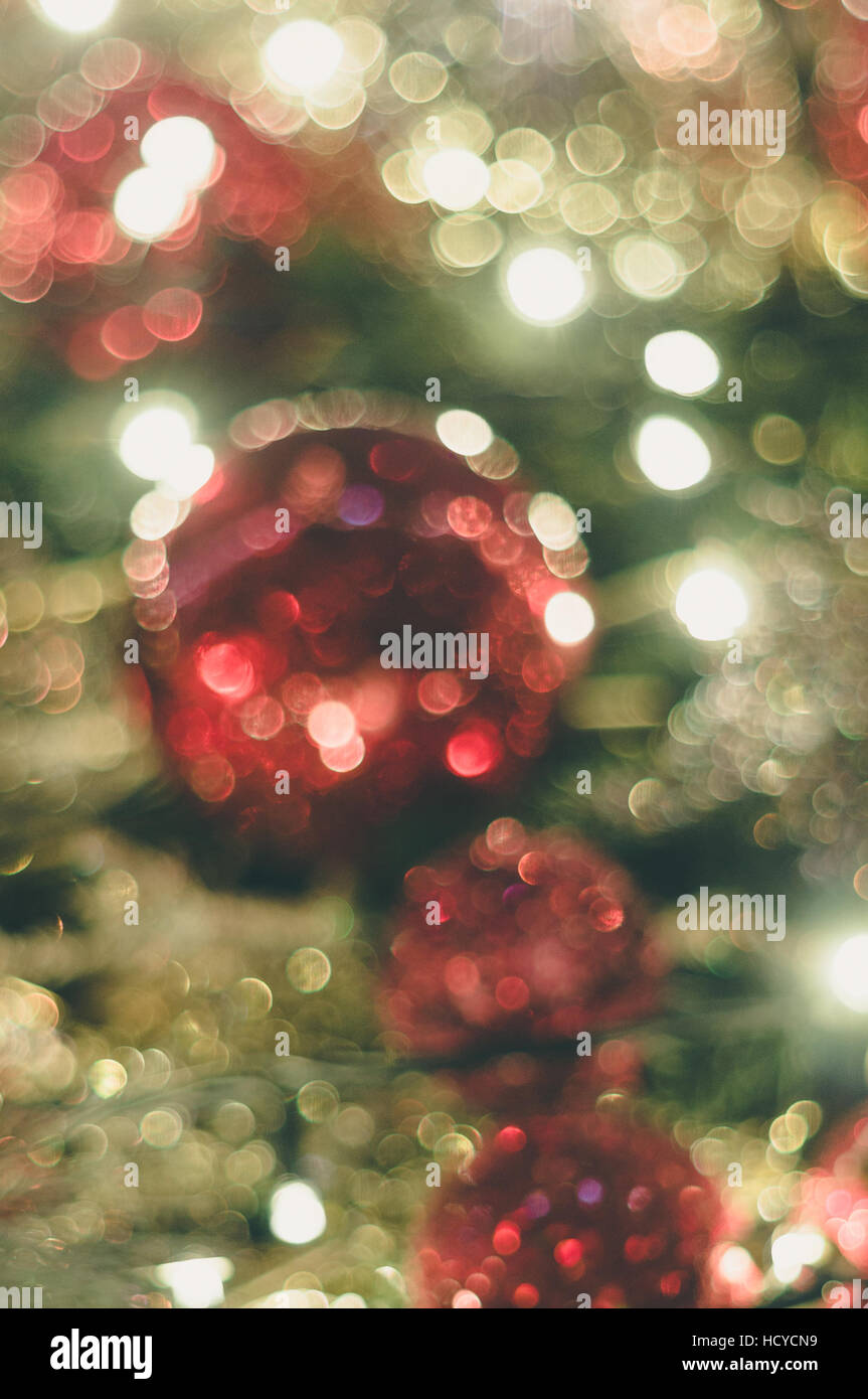 Blurred christmas decoration background with bokeh lights Stock Photo