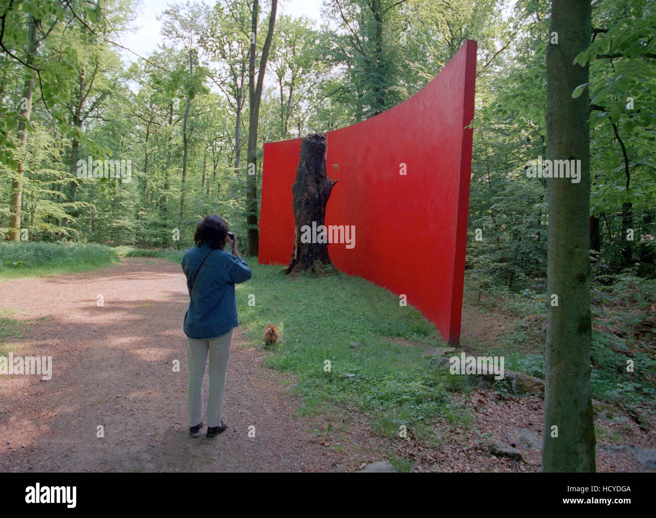 VANÅS CASTLE art installation in nature is photographs of a lady with dog  Stock Photo - Alamy