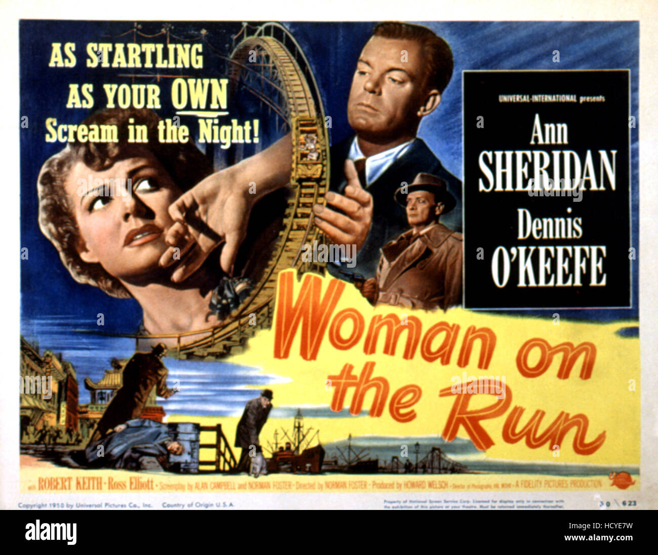 woman-on-the-run-poster-art-ann-sheridan-dennis-o-keefe-1950-stock