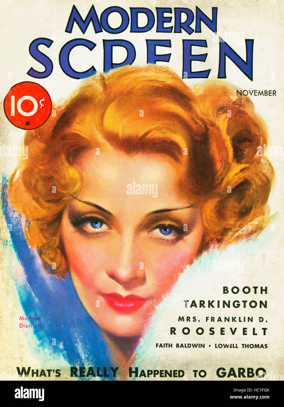 Marlene Dietrich, Modern Screen magazine cover, November 1932 Stock
