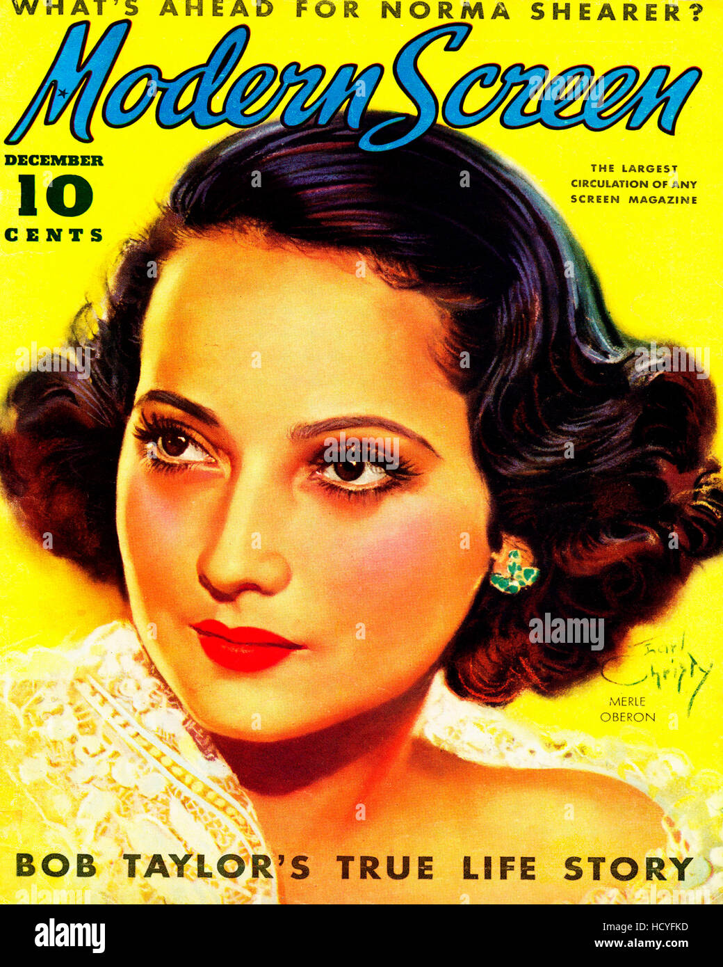 Merle Oberon, Modern Screen magazine cover, December 1936 Stock Photo