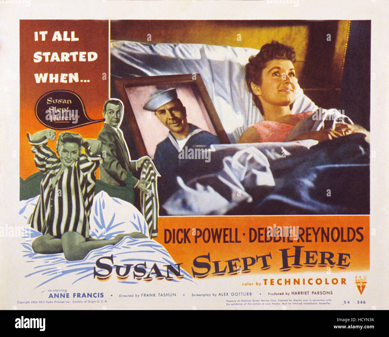 SUSAN SLEPT HERE, lobbycard, border l-r: Debbie Reynolds, Dick Powell ...